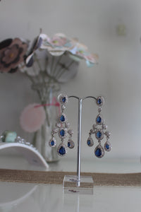Blue stone and cubic zirconia chandelier earrings
