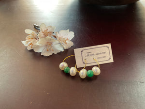 Small fashion hoops with freshwater pearl and jade